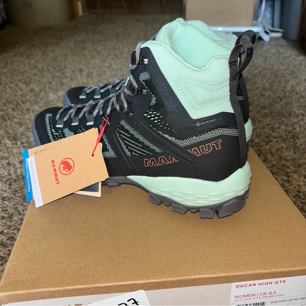 Mammut Women’s Duncan High GTX Gore-Tex® Waterproof Hiking Boot Sz 10 Steel Mint